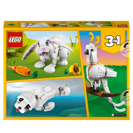 KRÓLIK Creator 3 w 1 LEGO 31133 Biały królik Papuga Foczka