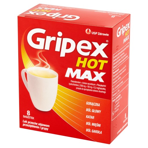 Gripex Hot MAX, порошок, раствор для перорального применения, 8 пакетиков.