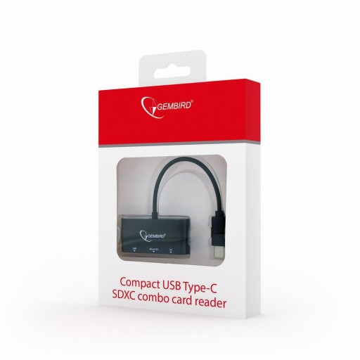 Комбинированный картридер USB Type-C SDXC Gembird Kompakter, черный UHB-CR3-02