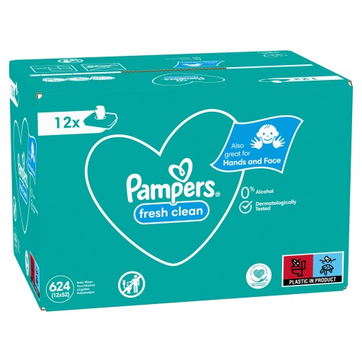 PAMPERS FRESH CLEAN WIPES CHUSTECZKI NAWILŻANE 12x52=624 SZT