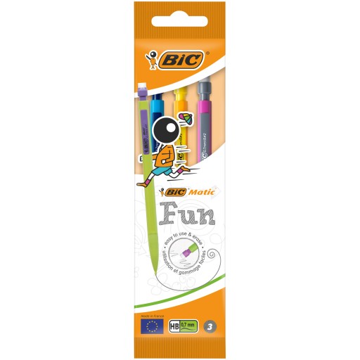 МЕХАНИЧЕСКИЙ КАРАНДАШ BIC MATIC FUN С ЛАСТИКОМ, ЛЕГКИЙ НАБОР ПРОЧНЫХ НАБОР x3