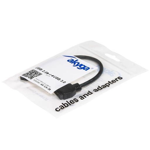 Kabel adapter Akyga AK-CA-28 USB 19pin M - USB 9pin F 0,2m czarny