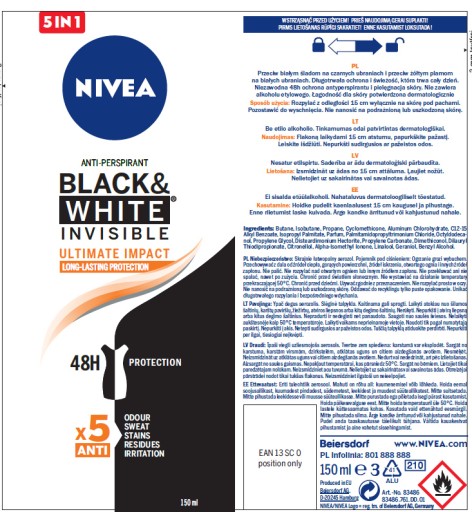 NIVEA BLACK & WHITE INVISIBLE ULTIMATE IMPACT ANTYPERSPIRANT SPRAY 150 ML
