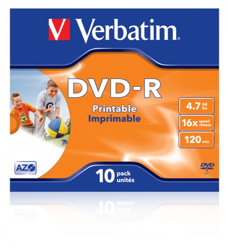 VERBATIM DVD-R, 10 шт., с возможностью печати, 16x, 4,7 ГБ