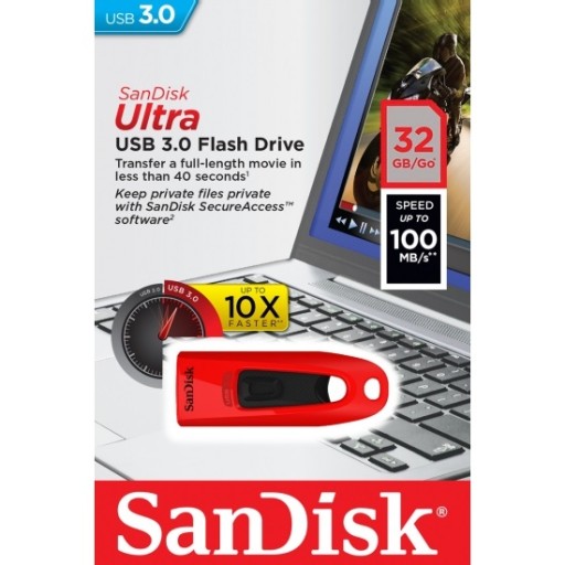 Флеш-накопитель SANDISK CRUZER ULTRA 32 ГБ USB 3.0 красный