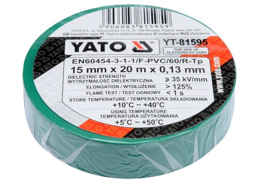 ЛЕНТА ИЗОЛЕНТА 15мм 20м ЗЕЛЕНАЯ YATO YT-81595