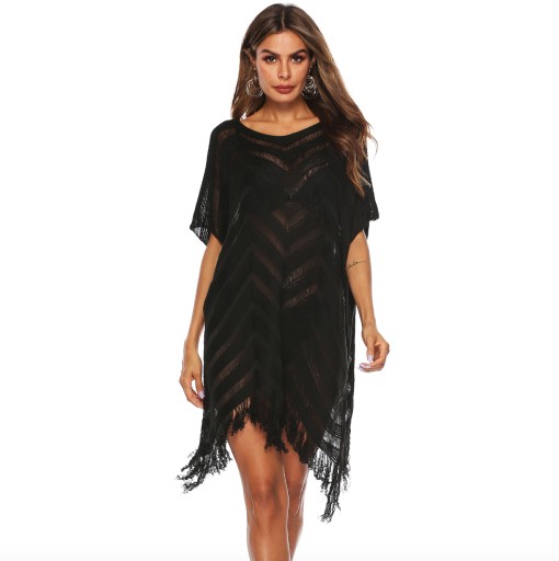 Czarne PAREO tunika plażowa LUŹNA sukienka BOHO