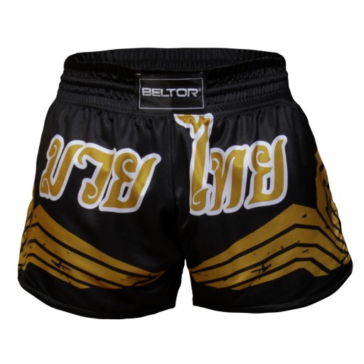 ТРЕНИРОВОЧНЫЕ ШОРТЫ BELTOR MUAY THAI 02 ЧЕРНОЕ ЗОЛОТО, РАЗМЕР XL