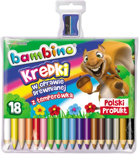 Мелки BAMBINO Jumbo, дерево, ТОЛСТЫЕ, 18 цветов + темп.