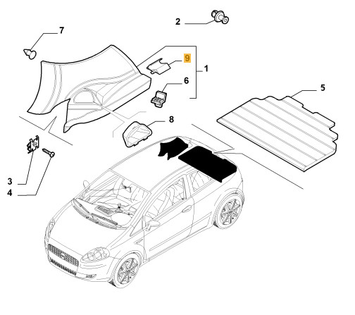 Fiat Grande Punto Крепление полки, левая сторона
