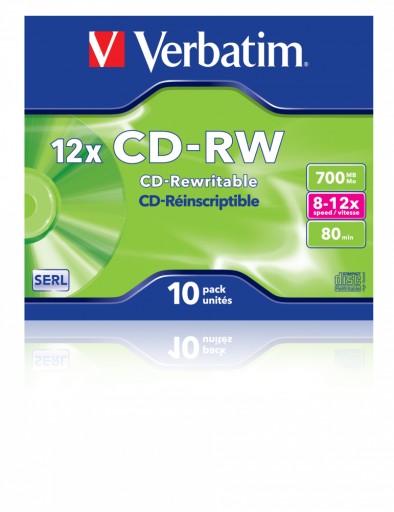 VERBATIM CD+RW (10 шт.) Jewel, 8–12 шт., 700 МБ 43148