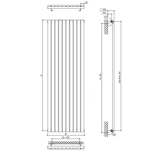 mały grzejnik pion Rene 60 x 53 biały grafit 390 W
