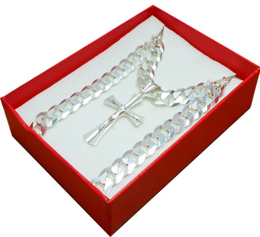 Srebrny Gruby Łańcuch Pancerka 65cm + Krzyż