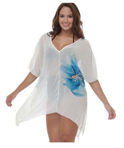 Летняя пляжная туника с цветком 9080 PLUS SIZE
