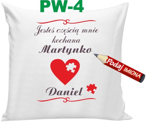 Poduszka na Walentynki ona on mąż żona love + Imię imiona WZORY