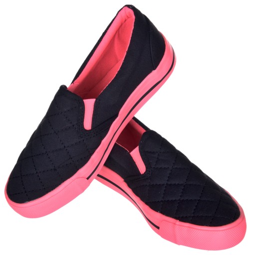 TRAMPKI DZIEWCZĘCE BUTY DO SZKOŁY PIKOWANE FLUO CZARNO RÓŻOWE r.32, 20,5cm