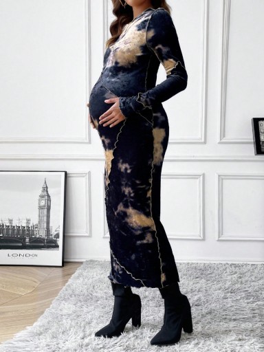 SHEIN SUKIENKA MIDI MATERNITY ASYMETRYCZNA WELUROWA WE WZÓR L 163