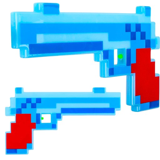 PISTOLET MINECRAFT NA BATERIE PIXEL ŚWIECĄCY + DŹWIĘKI BROŃ Z GRY MAJKRAFT