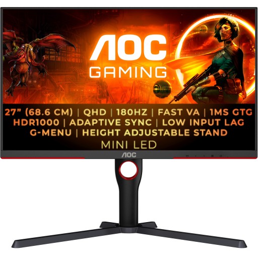 Игровой монитор AOC MiniLED 27 дюймов, 1440 пикселей, 180 Гц, VA HDR, 1 мс, HDMI DP