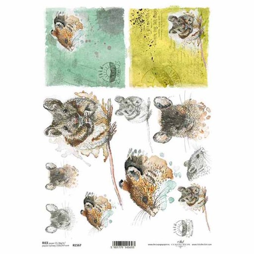 PAPIER RYŻOWY do decoupage A4 zwierzęta myszy