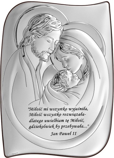 SREBRNY OBRAZEK JAN PAWEŁ II ŚWIĘTA RODZINA GRAWER
