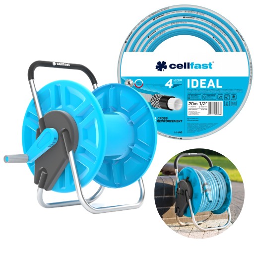 КОМПЛЕКТ CELLFAST ALUPLUS ПОДСТАВКА + САДОВЫЙ ШЛАНГ 27 БАР ИДЕАЛЬНЫЙ 1/2