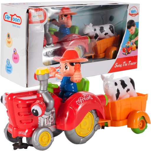 TRAKTOR INTERAKTYWNY jeździ z przyczepką WESOŁY FARMER MUZYCZNA ZABAWKA LED