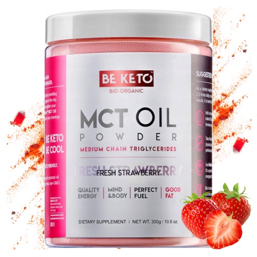 OLEJ MCT W PROSZKU Z KOKOSA ODCHUDZANIE Be Keto Świeża Truskawka 300g