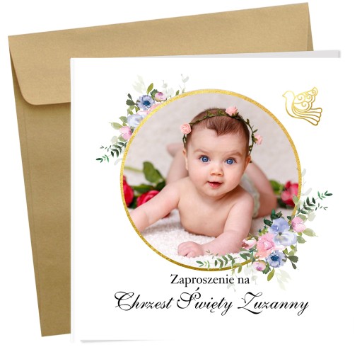 ZAPROSZENIA na chrzest foto BOHO Personalizacja