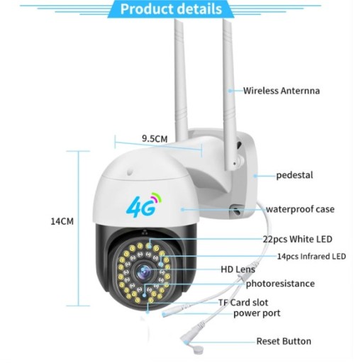 БЕСПРОВОДНАЯ НАРУЖНАЯ ПОВОРОТНАЯ WIFI 4G 8-мегапиксельная камера
