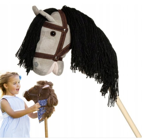 HOBBY HORSE Плюшевая игрушка Лошадь на палке, серая, с поводьями