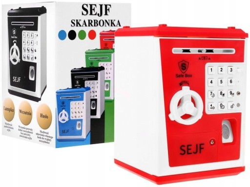 SEJF SKARBONKA BANKOMAT + PIN NA MONETY I BANKNOTY