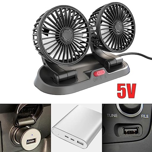 WENTYLATOR WIATRACZEK SAMOCHODOWY 360° OBROTOWY 12V/24V 10W 2-biegi USB