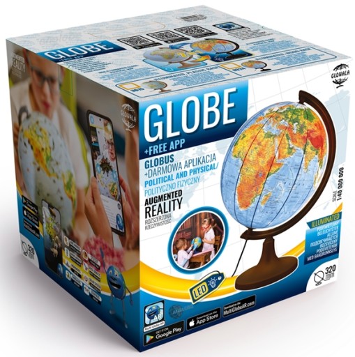 GLOBUS 320 двойная карта ПОЛ+ФИЗ дерево ДЛЯ ПОДАРКА качественная польская