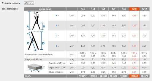 Drabina aluminiowa wolnostojąca 10 STOPNI KRAUSE STABILO 124562 wytrzymała
