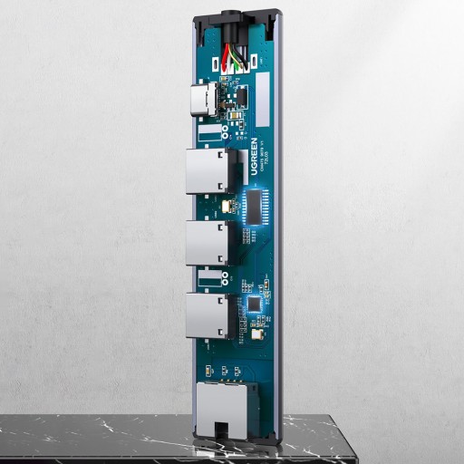 АДАПТЕР-ХАБ UGREEN 5 В 1 USB-C 3XUSB-A 3.0 RJ45 ETHERNET 1000 МБ/С ГИГАБИТ