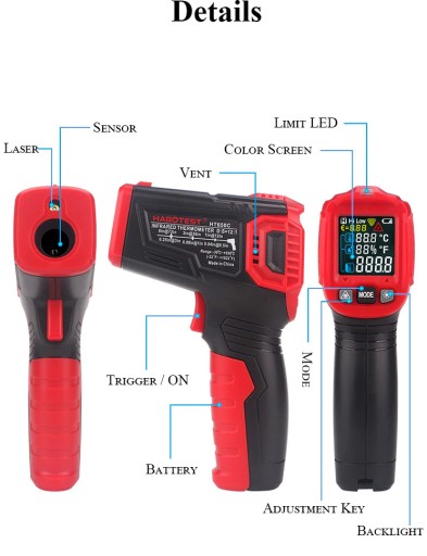 ЛАЗЕРНЫЙ ПИРОМЕТР ТЕРМОМЕТР HABOTEST HT650C