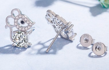 СЕРЕБРЯНЫЕ СЕРЬГИ МЫШИ 925 ПРОБЫ С ЦИРКОНИЕМ