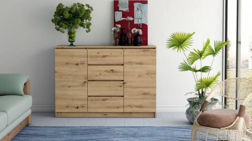 NOWOCZESNA KOMODA 120CM SŁUPEK SZAFKA REGAŁ SALON DĄB ARTISAN SZUFLADY ABS