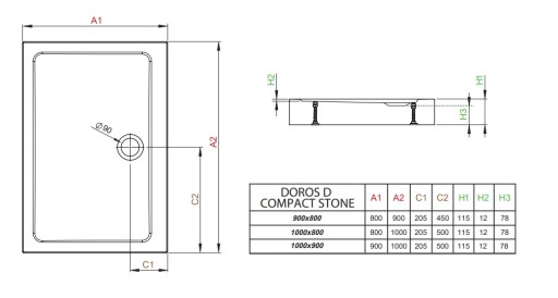 RADAWAY Doros D Компактный душевой поддон 120x90 Камень белый