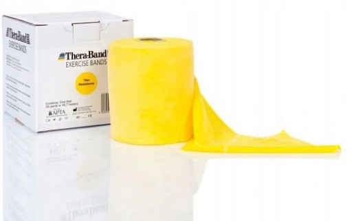 THERABAND РЕЗИНОВАЯ ЛЕНТА ЖЕЛТАЯ 2,5 М + НАБОР ДЛЯ УПРАЖНЕНИЙ