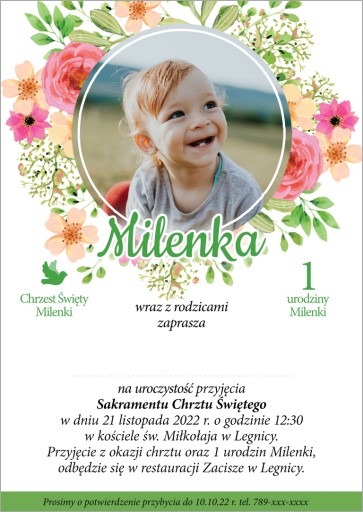 Zaproszenie na roczek i chrzest - podwójna okazja