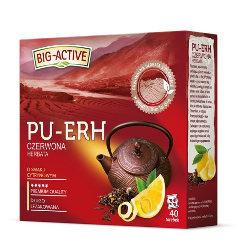 Чай BIG ACTIVE ПУЭР экспресс КРАСНЫЙ со вкусом лимона 40 ПАКЕТОВ