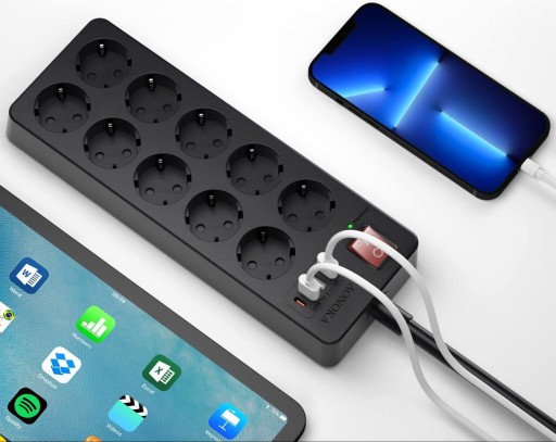 LISTWA ANTYPRZEPIĘCIOWA ZASILAJĄCA 14w1 4000 W ! OCHRONNA 10 GNIAZD + 4 USB