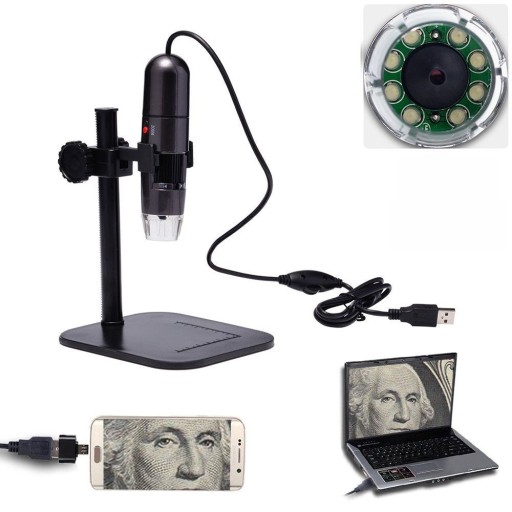 Цифровой USB-микроскоп 1000X 8-СВЕТОДИОДНАЯ УВЕЛИЧИТЕЛЬНАЯ КАМЕРА + ГОРЯЧИЙ ПОДЪЕМНИК (ЧЕРНЫЙ)