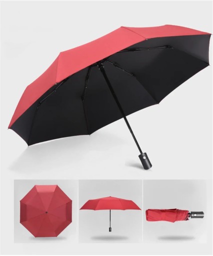 Automatic Rain & Sun Umbrella Black Coating Parasol Anti-UV 3 Folding Wind