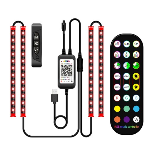 Подсветка салона автомобиля RGB, 2-линейная, многоцветная, беспроводная USB-секция