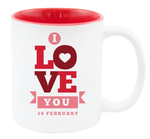 BIAŁY KUBEK Z CZARNYM WNĘTRZEM 330ml Prezent Upominek I LOVE YOU Walentynki