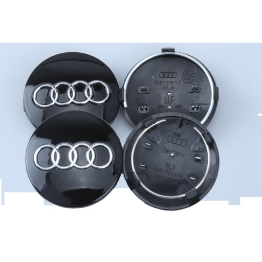 КРЫШКИ ЗАГЛУШКИ КОЛПАКИ ДЛЯ ДИСКОВ AUDI - 69 ММ - ЧЕРНЫЕ 4 ШТ.