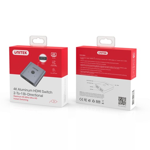 Dwukierunkowy przełącznik/switch HDMI 2.0 Unitek V1127A 4K x2
